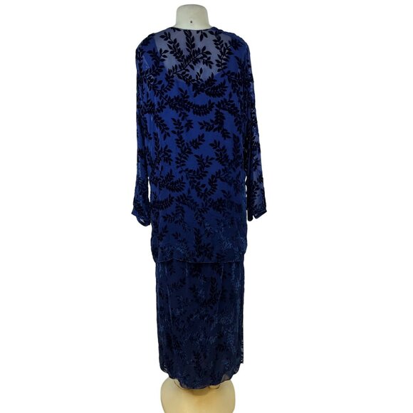 Sara Mique Three-Piece Set Women's Blue Velvet Leaf Patterned Size L - Picture 3 of 16